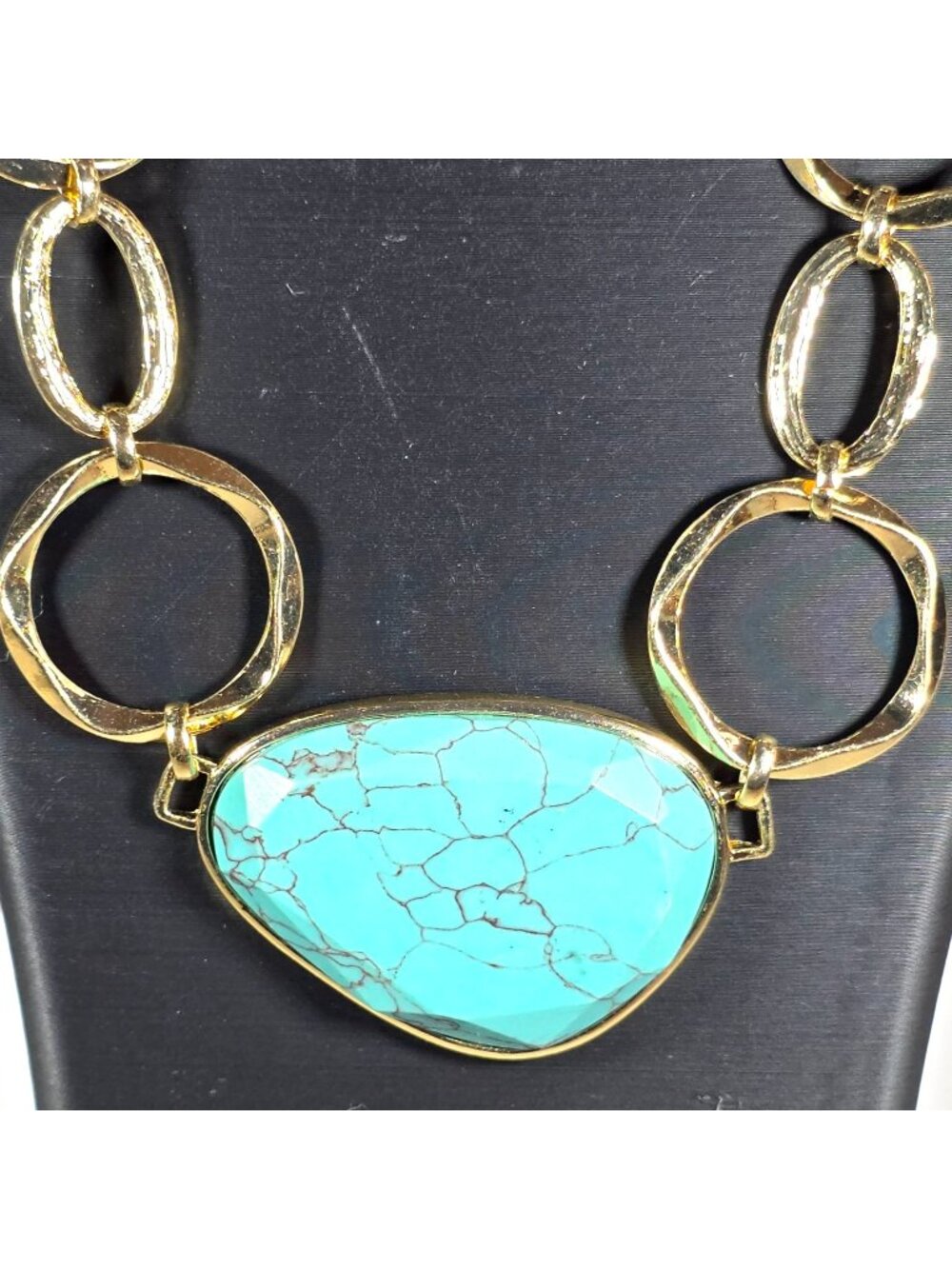 Gold-Tone Chain Necklace Blue Pendant Avon NRO Adjustable Southwest Jewelry